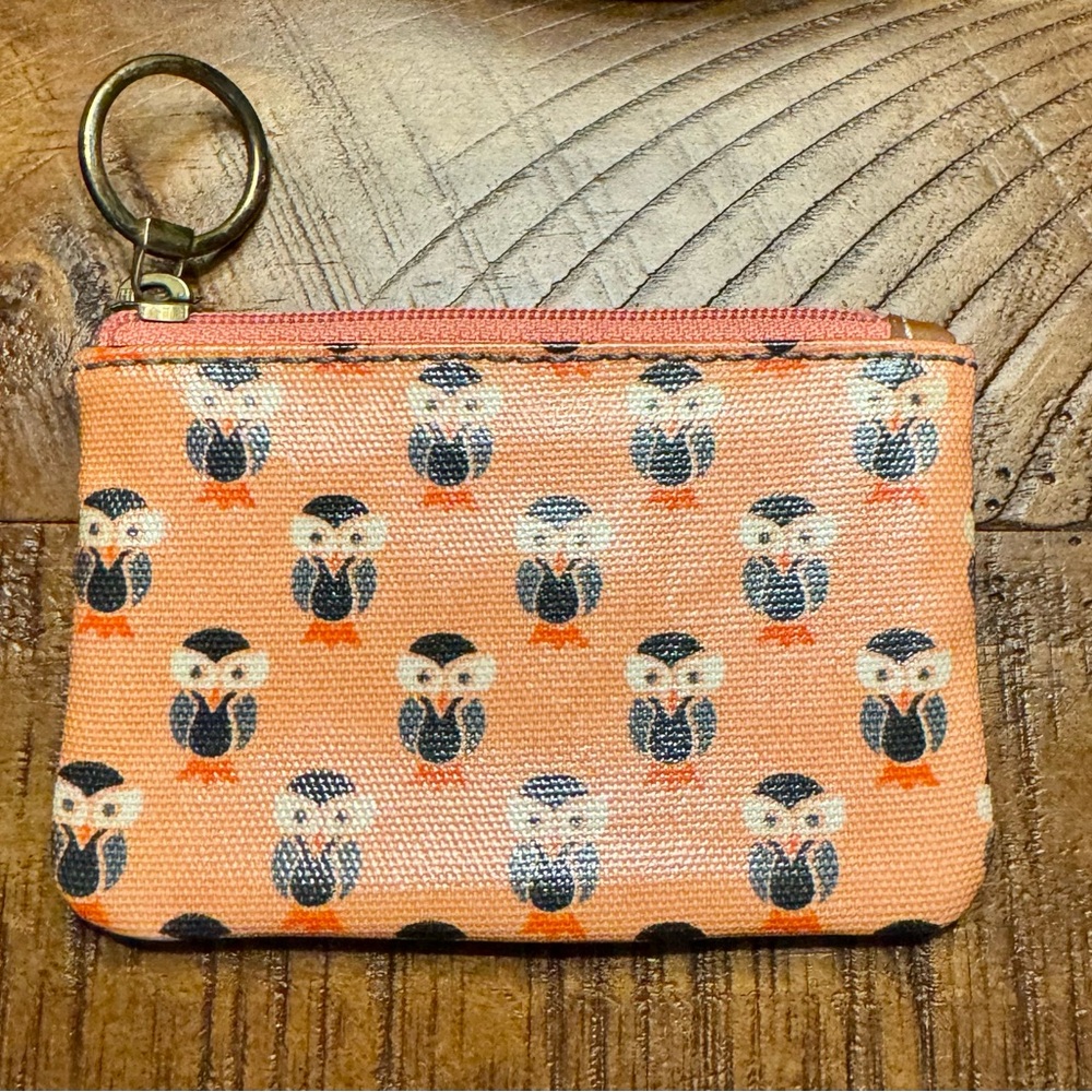 Used Fossil Coral Owl Print Change Purse Coated Canvas